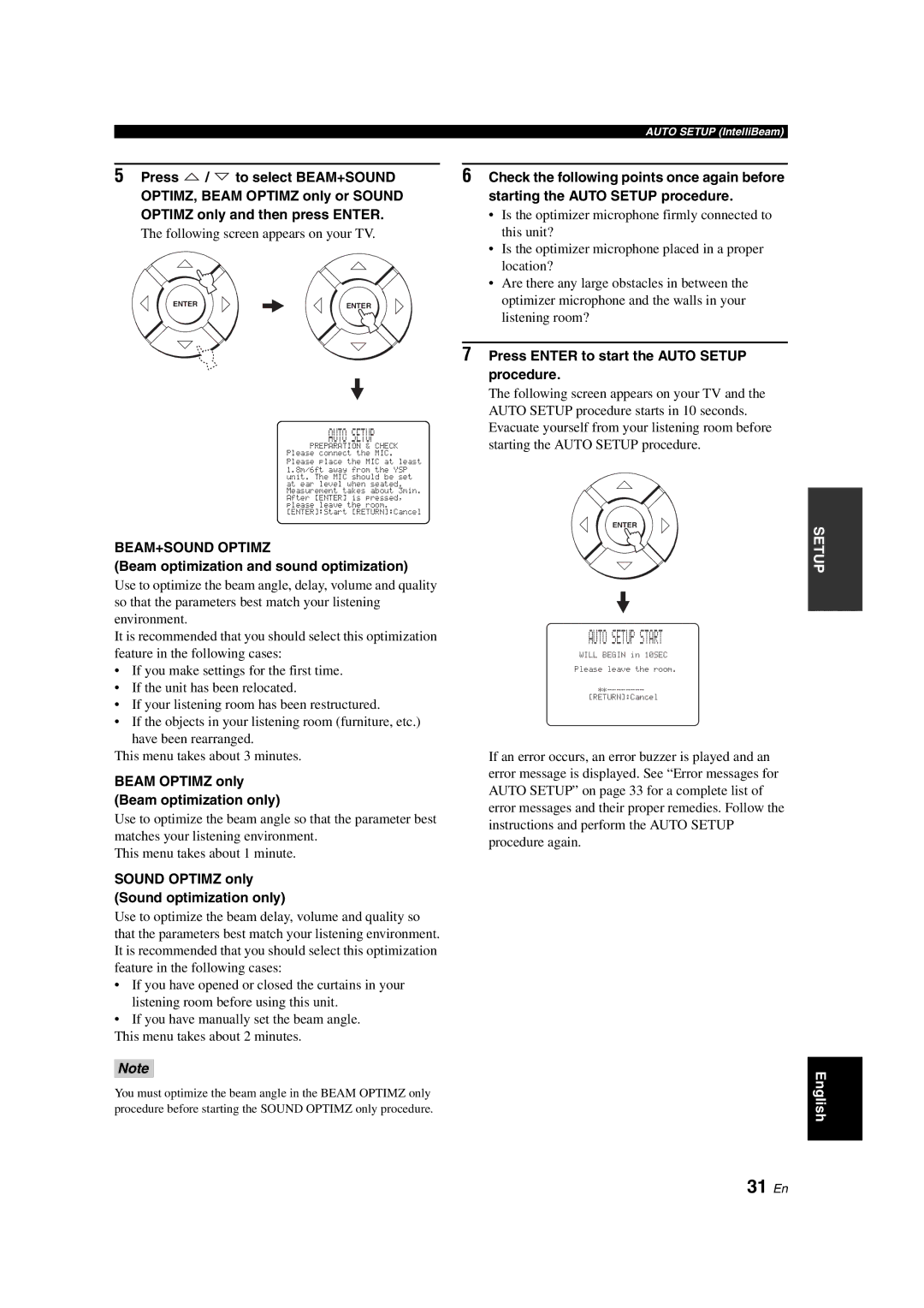 Yamaha YSP-900 owner manual 31 En, BEAM+SOUND Optimz 