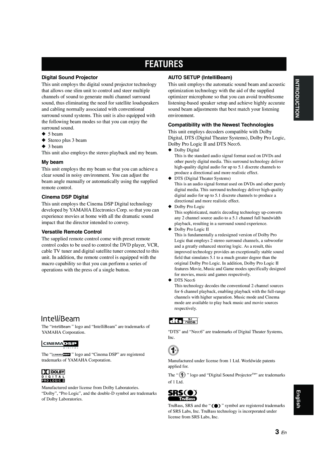 Yamaha YSP-900 owner manual Features 