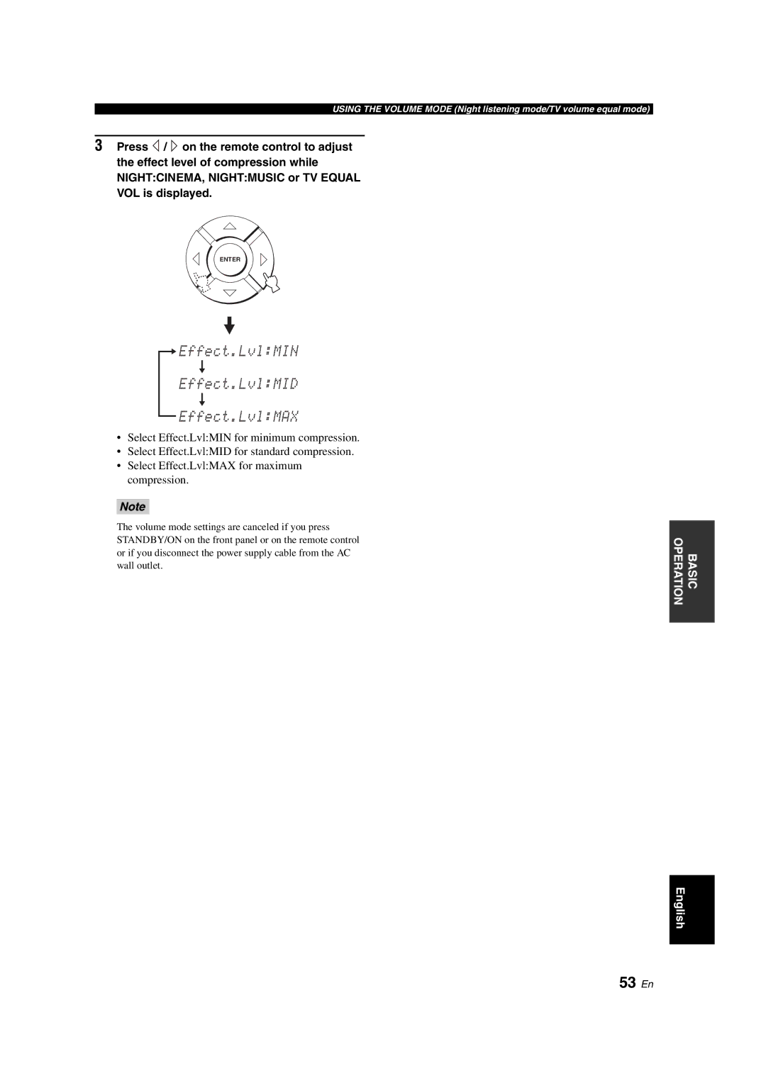 Yamaha YSP-900 owner manual 53 En, Effect.LvlMIN Effect.LvlMID Effect.LvlMAX 