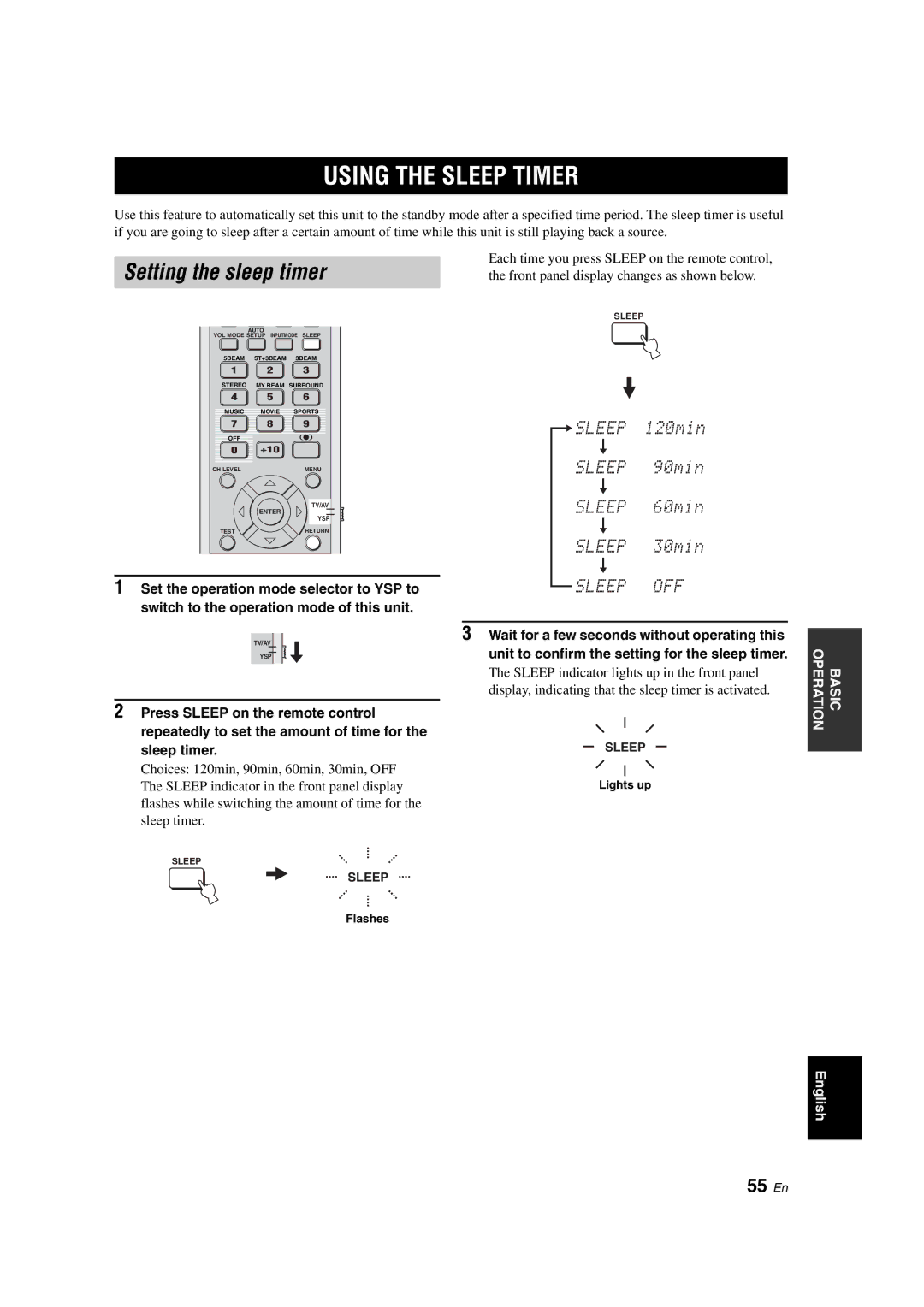 Yamaha YSP-900 owner manual Using the Sleep Timer, 55 En 