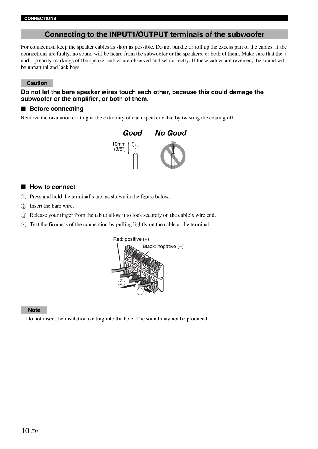 Yamaha YST-RSW300 owner manual Connecting to the INPUT1/OUTPUT terminals of the subwoofer, How to connect 