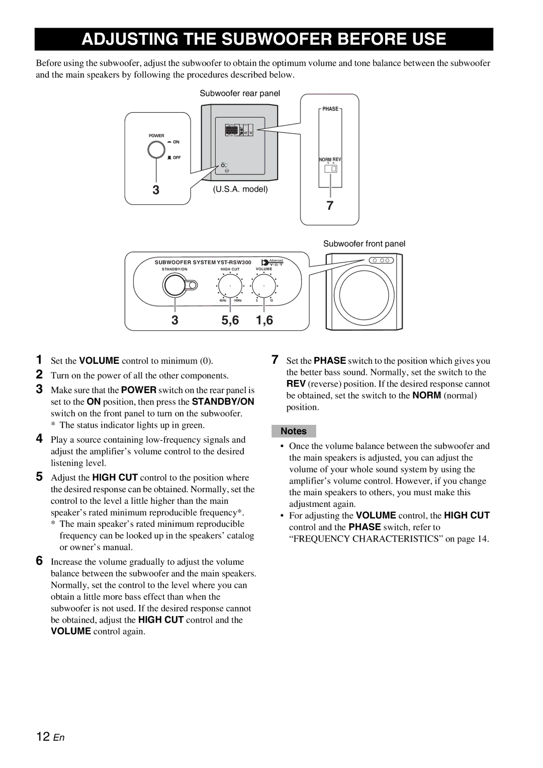 Yamaha YST-RSW300 owner manual Adjusting the Subwoofer Before USE, 6 1,6 