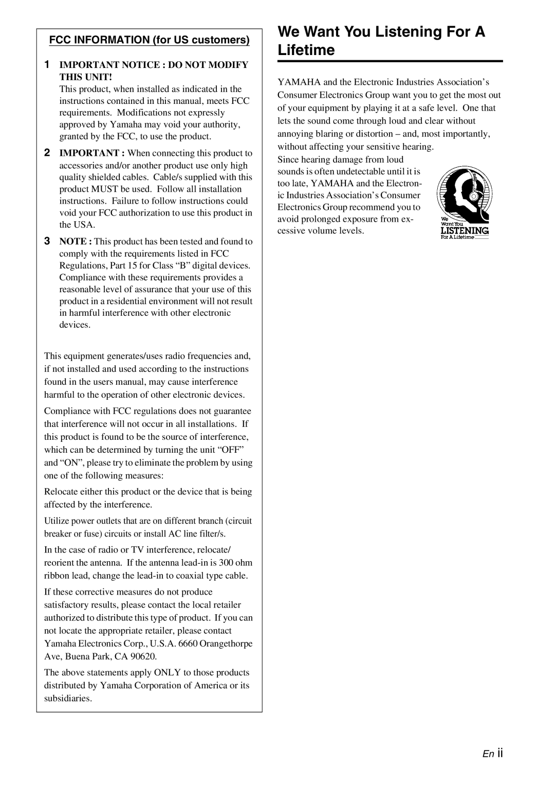 Yamaha YST-RSW300 owner manual FCC Information for US customers, Important Notice do not Modify this Unit 