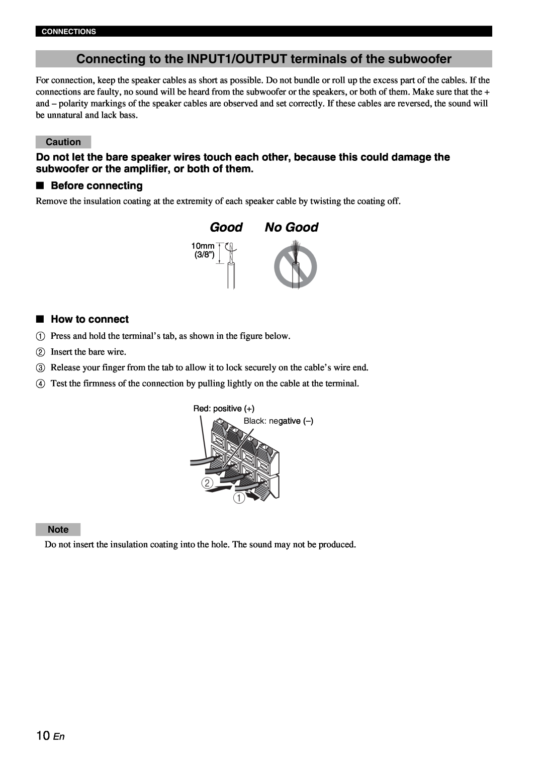 Yamaha YST-RSW300 owner manual Good No Good, Before connecting, How to connect, 10En 