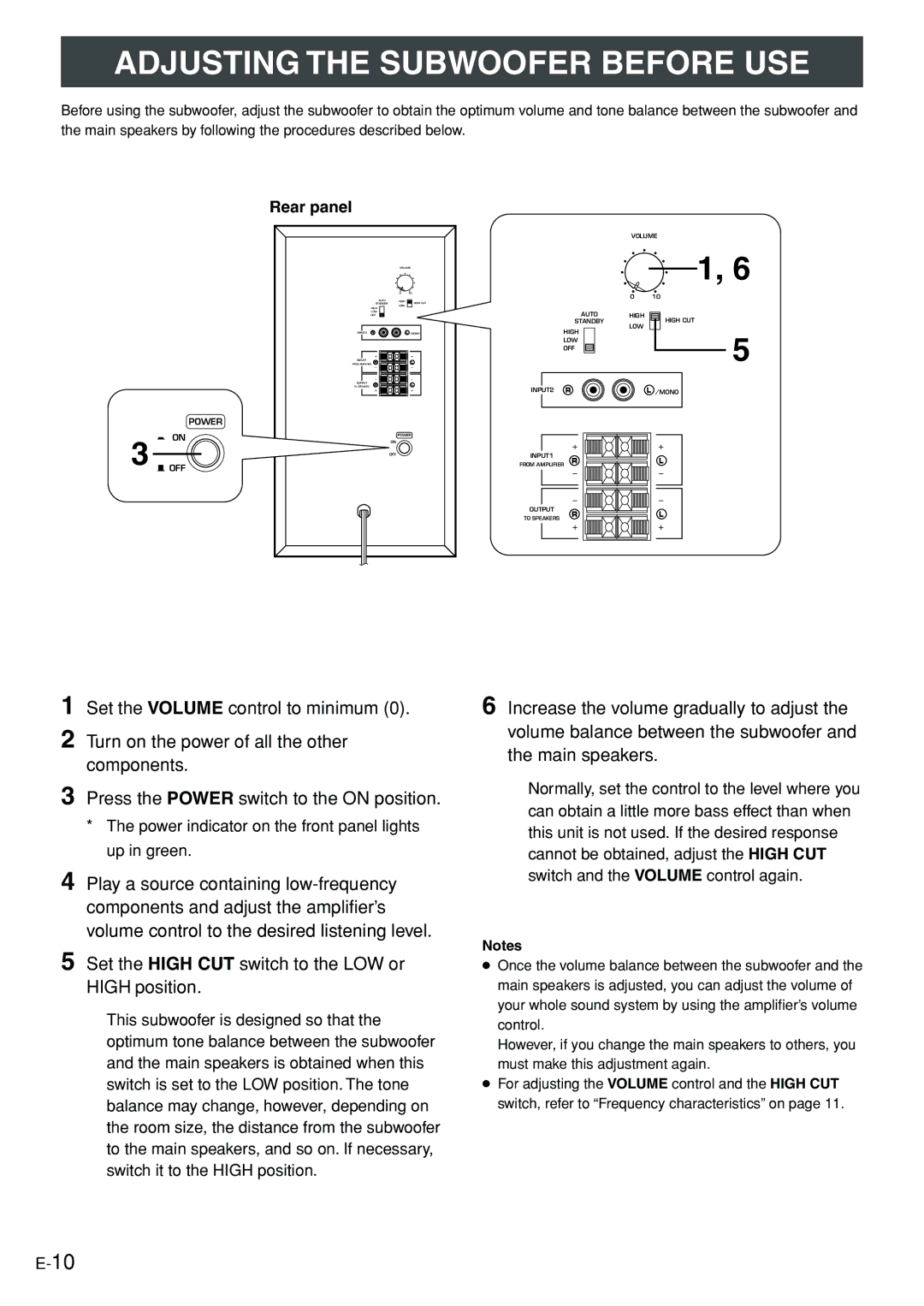 Yamaha YST-SW005 owner manual Adjusting the Subwoofer Before USE 