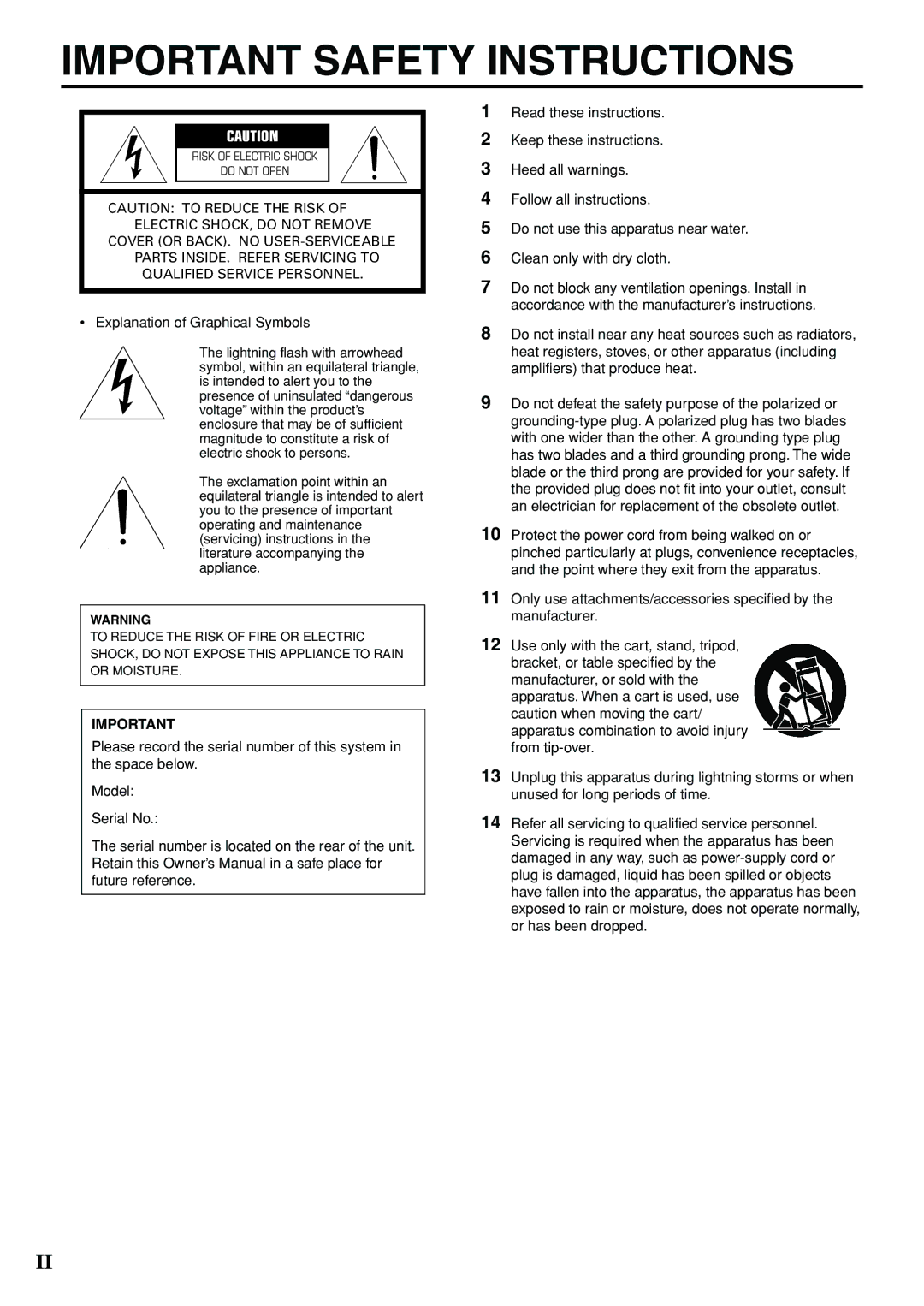 Yamaha YST-SW005 owner manual Important Safety Instructions 