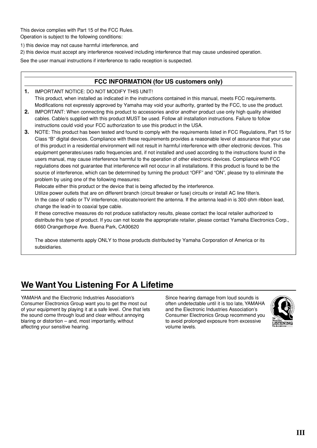 Yamaha YST-SW005 owner manual We Want You Listening For a Lifetime 