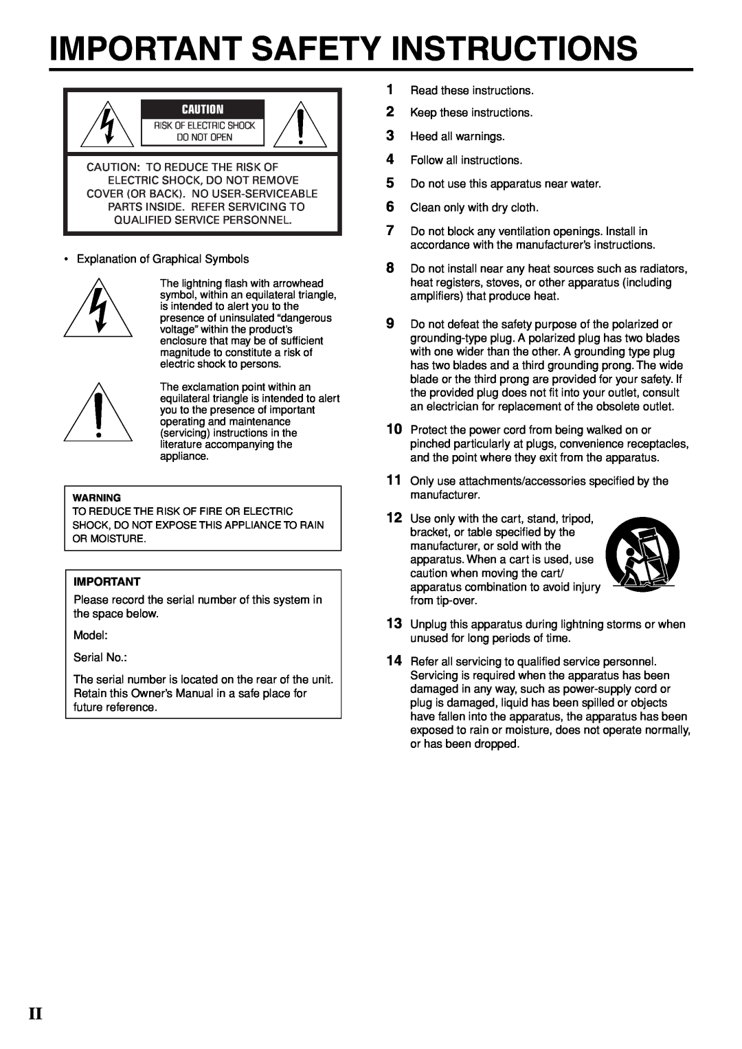 Yamaha YST-SW005 owner manual Important Safety Instructions 