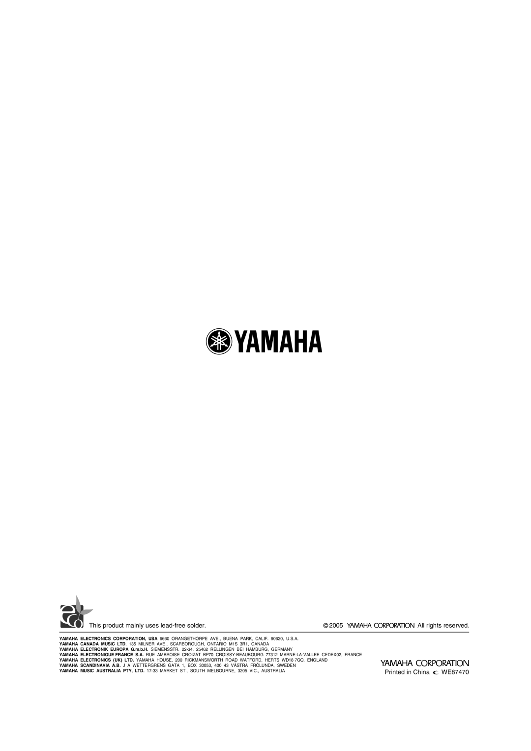 Yamaha YST-SW011 owner manual This product mainly uses lead-free solder 2005 