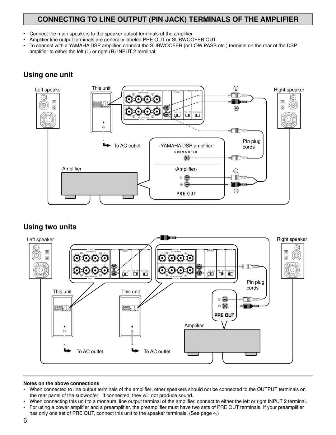 Yamaha YST-SW160/90 To AC outlet ‹YAMAHA DSP amplifier›, Cords, Left speaker Right speaker, Pin plug cords To AC outlet 