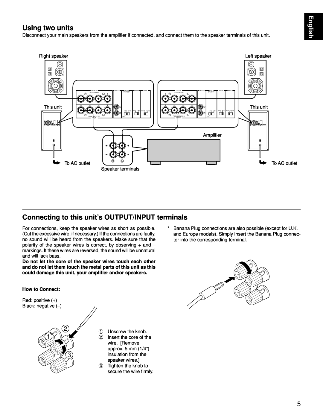 Yamaha YST-SW160/90 owner manual Using two units, Connecting to this unit’s OUTPUT/INPUT terminals, English, How to Connect 