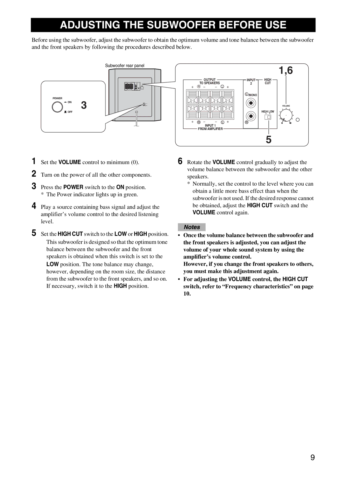 Yamaha YSTSW216BL owner manual Adjusting the Subwoofer Before USE 