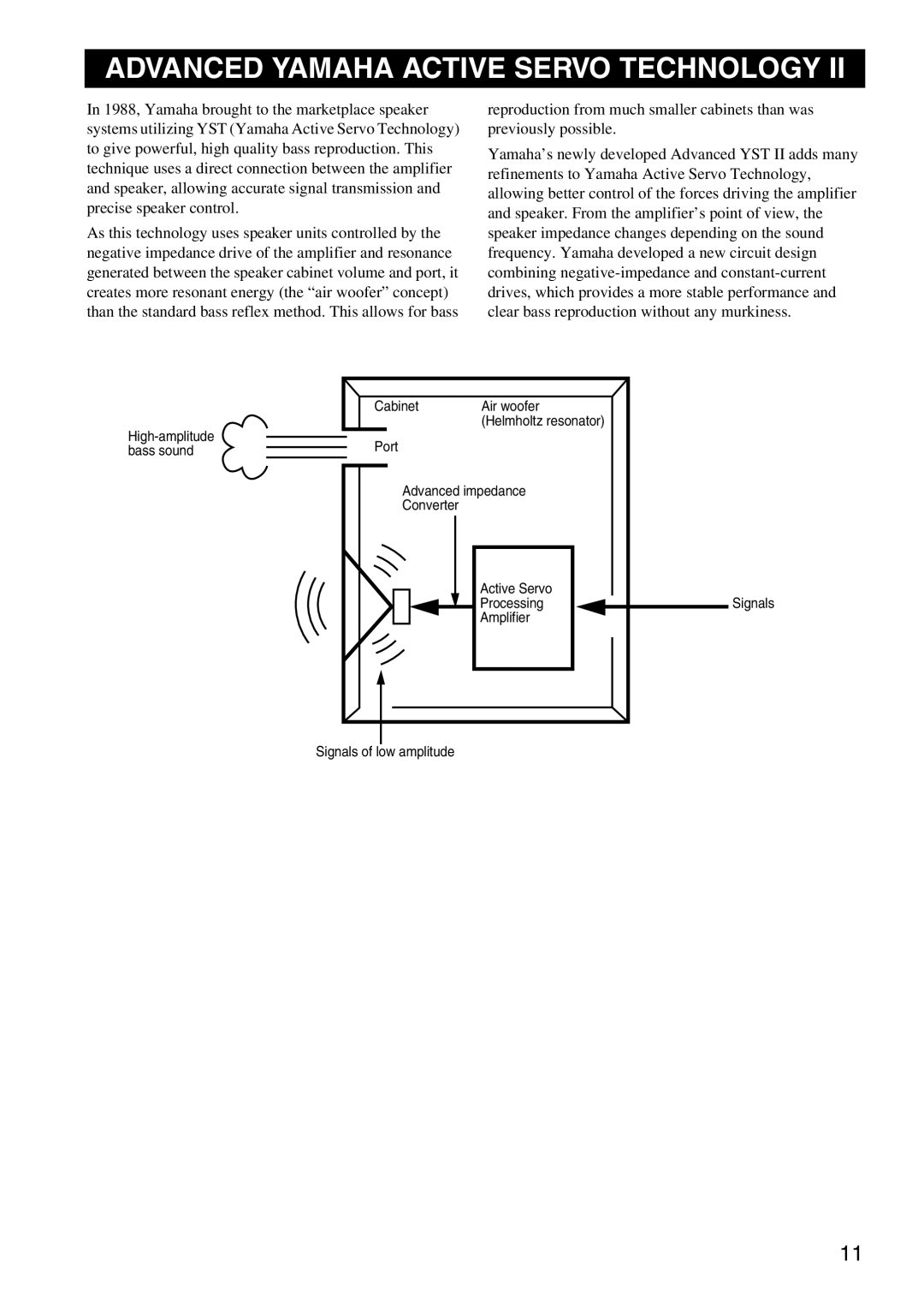 Yamaha YSTSW216BL owner manual Advanced Yamaha Active Servo Technology 