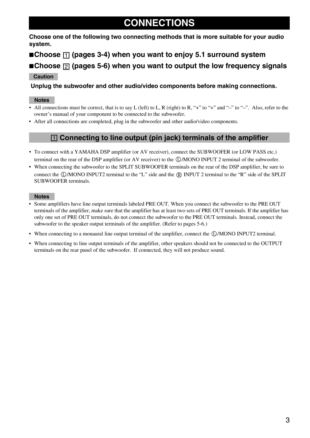 Yamaha YSTSW216BL owner manual Connections 