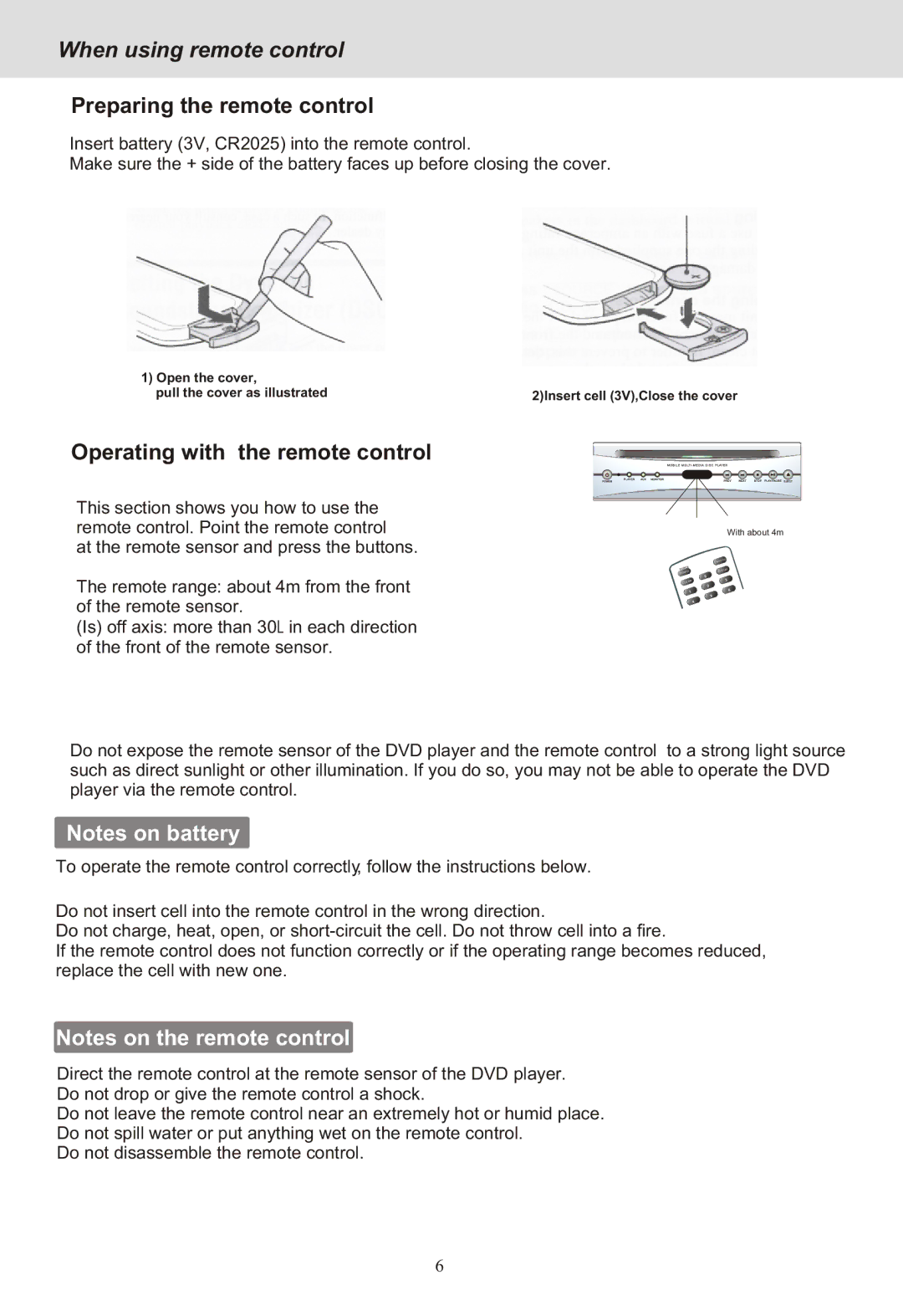 Yamakawa DVD-MP12i manual When using remote control, Preparing the remote control, Operating with the remote control 