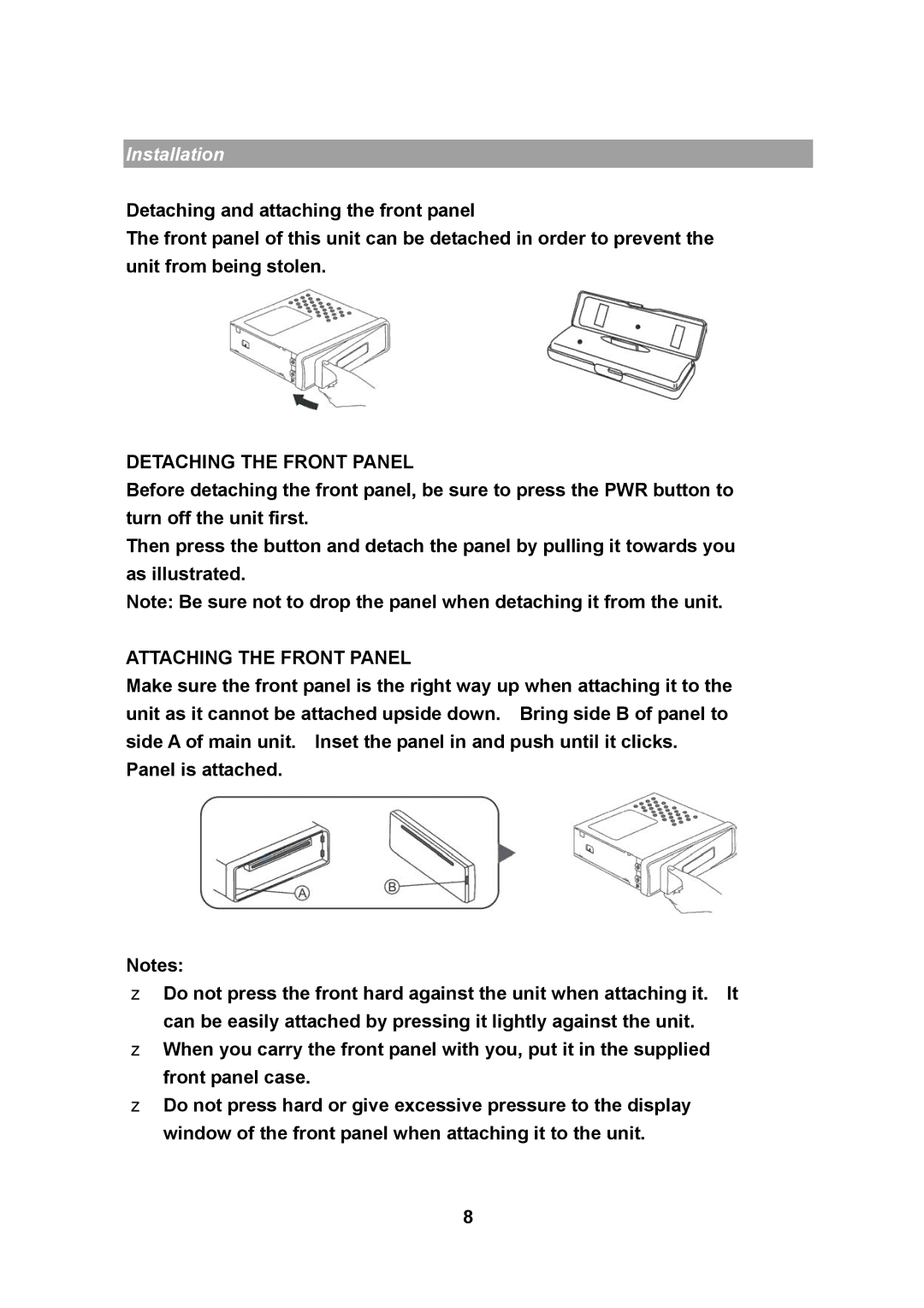 Yamakawa M2150 manual Detaching the Front Panel, Attaching the Front Panel 