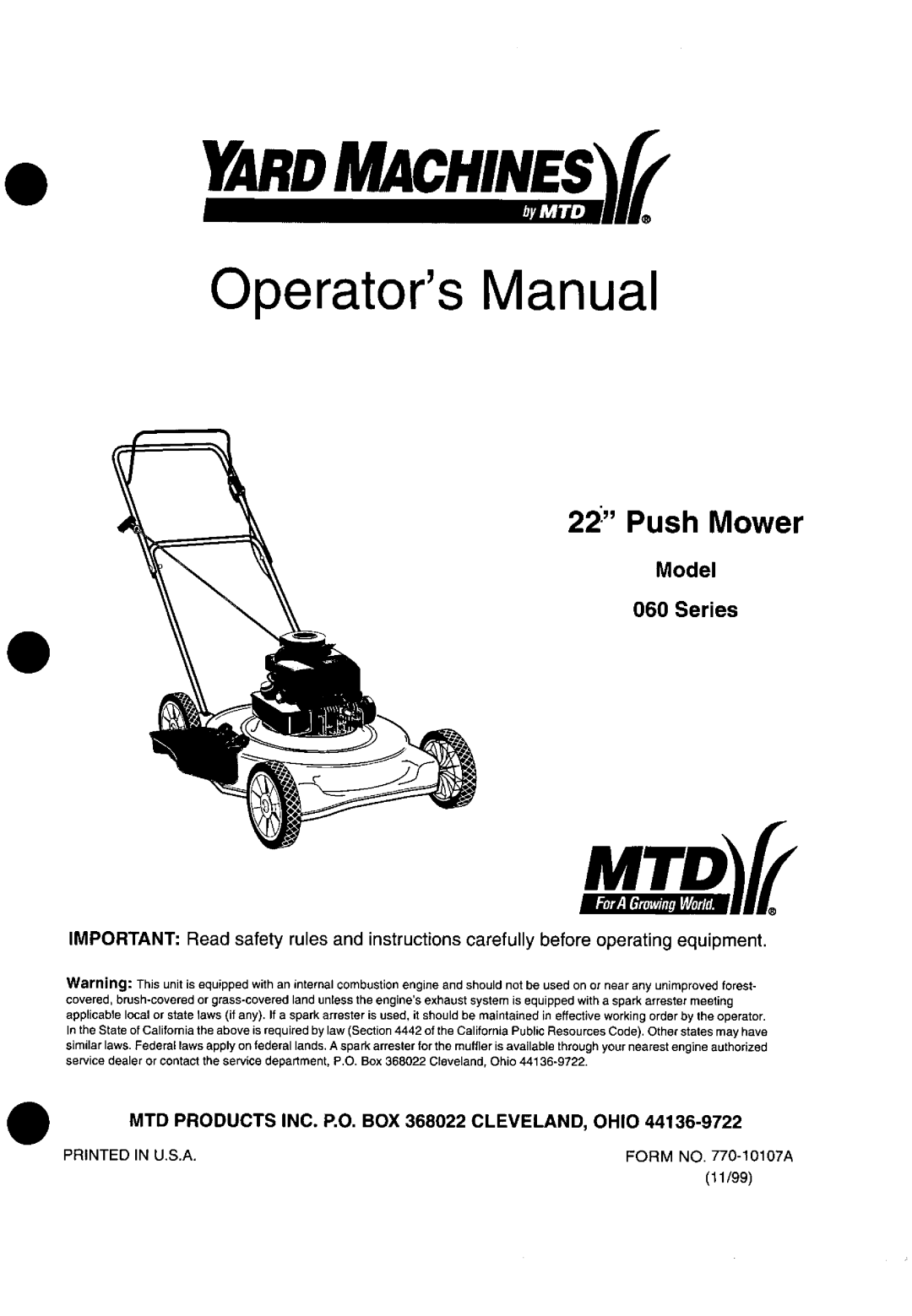 Yard Machines 060 Series manual 