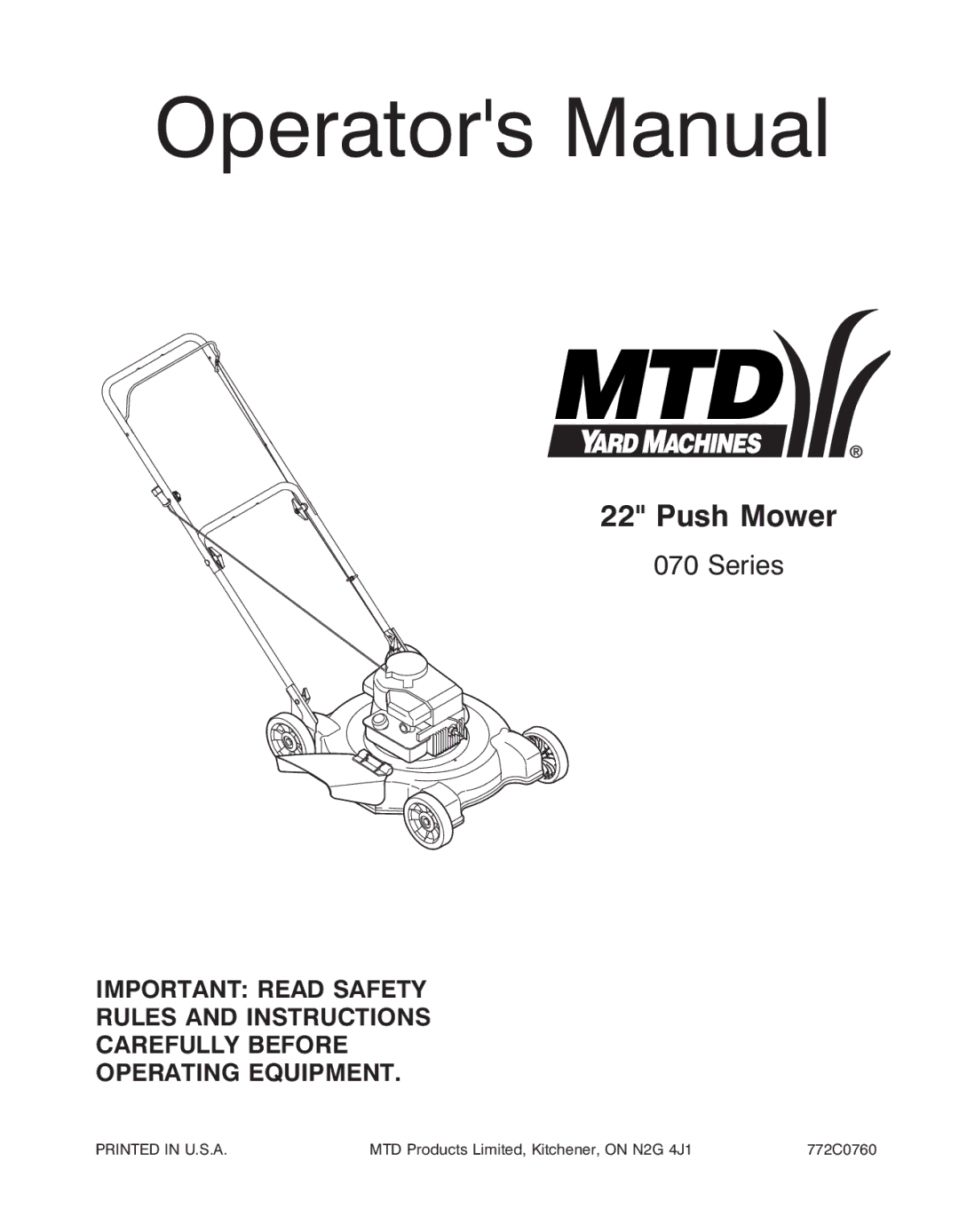 Yard Machines 070 Series manual Operators Manual 