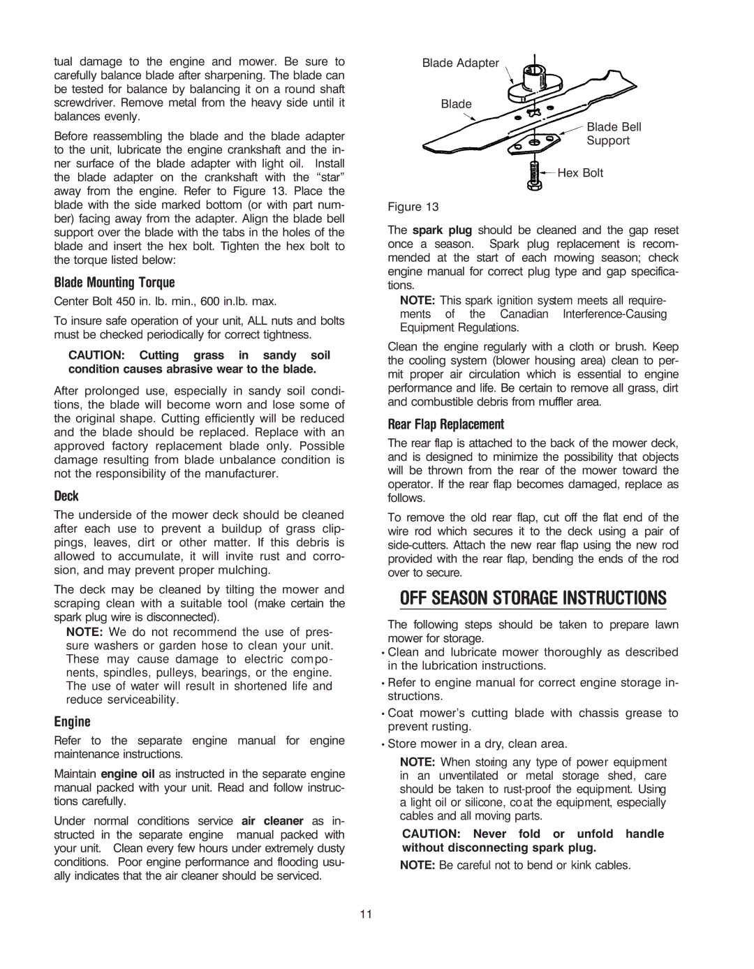 Yard Machines 070 Series manual Blade Mounting Torque, Deck, Engine, Rear Flap Replacement 