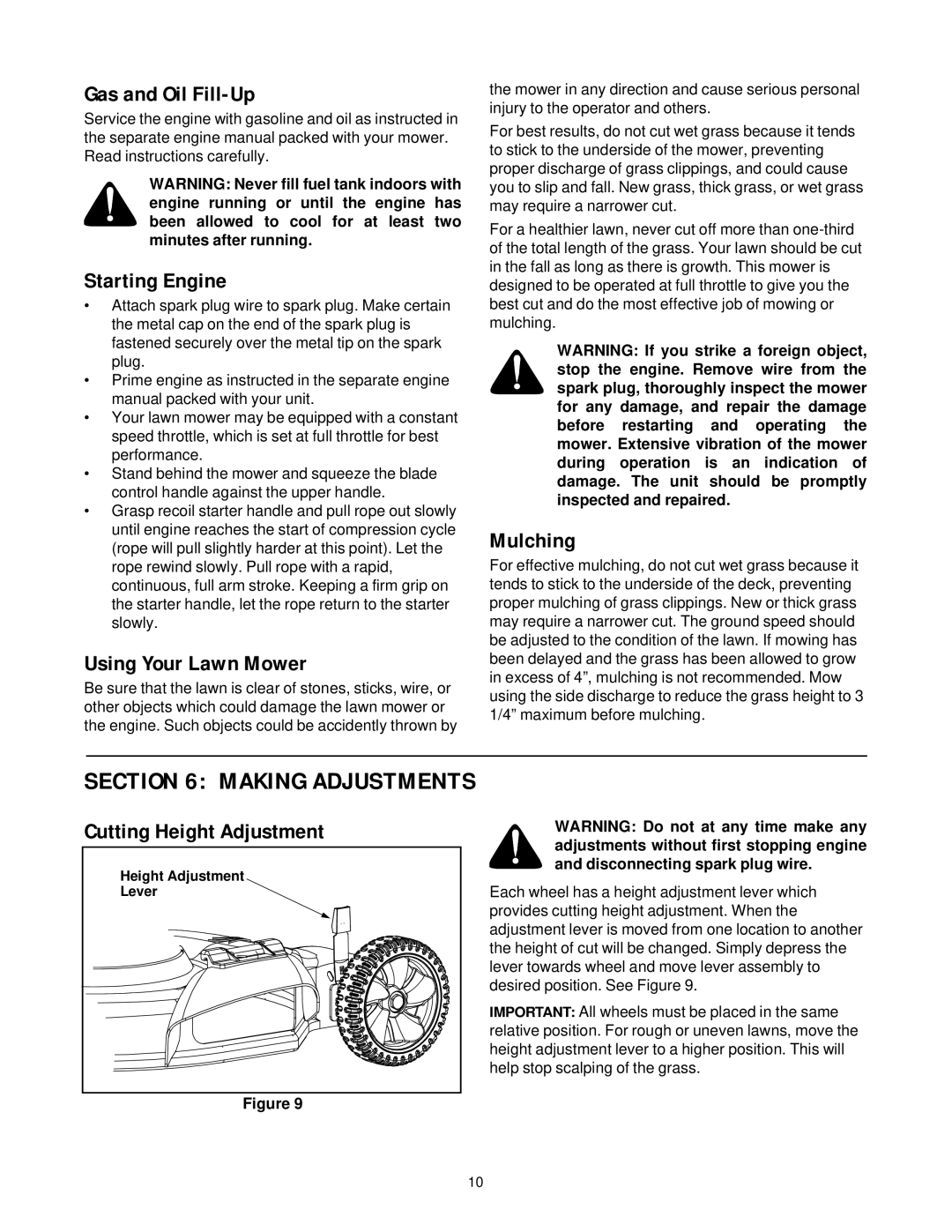 Yard Machines 086, 096, 081, 098, 089 manual Making Adjustments 