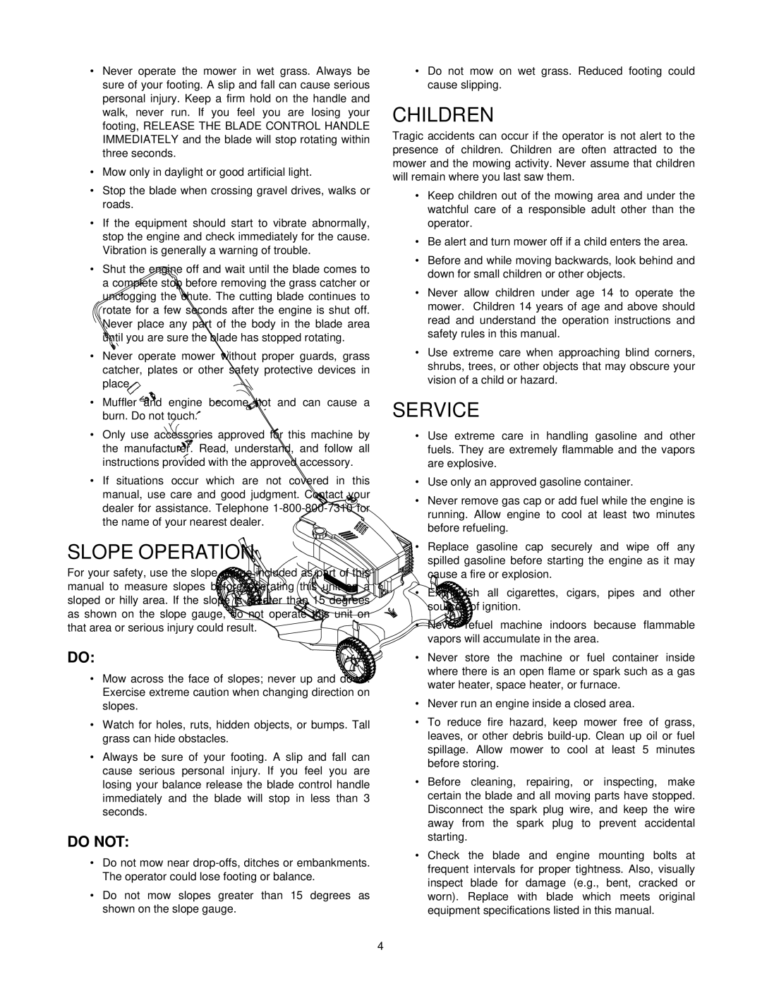 Yard Machines 089, 086, 096, 081, 098 manual Slope Operation 