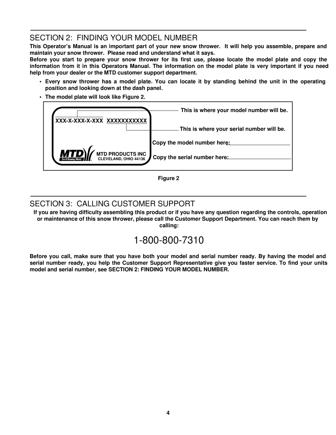 Yard Machines 152, 140 manual Finding Your Model Number, Calling Customer Support 