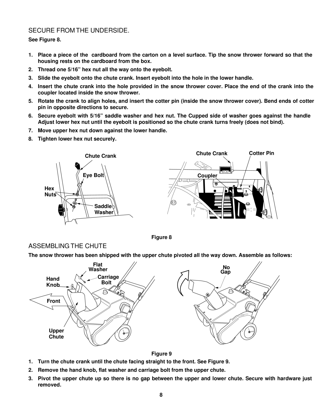 Yard Machines 152, 140 manual Secure from the Underside, Assembling the Chute 