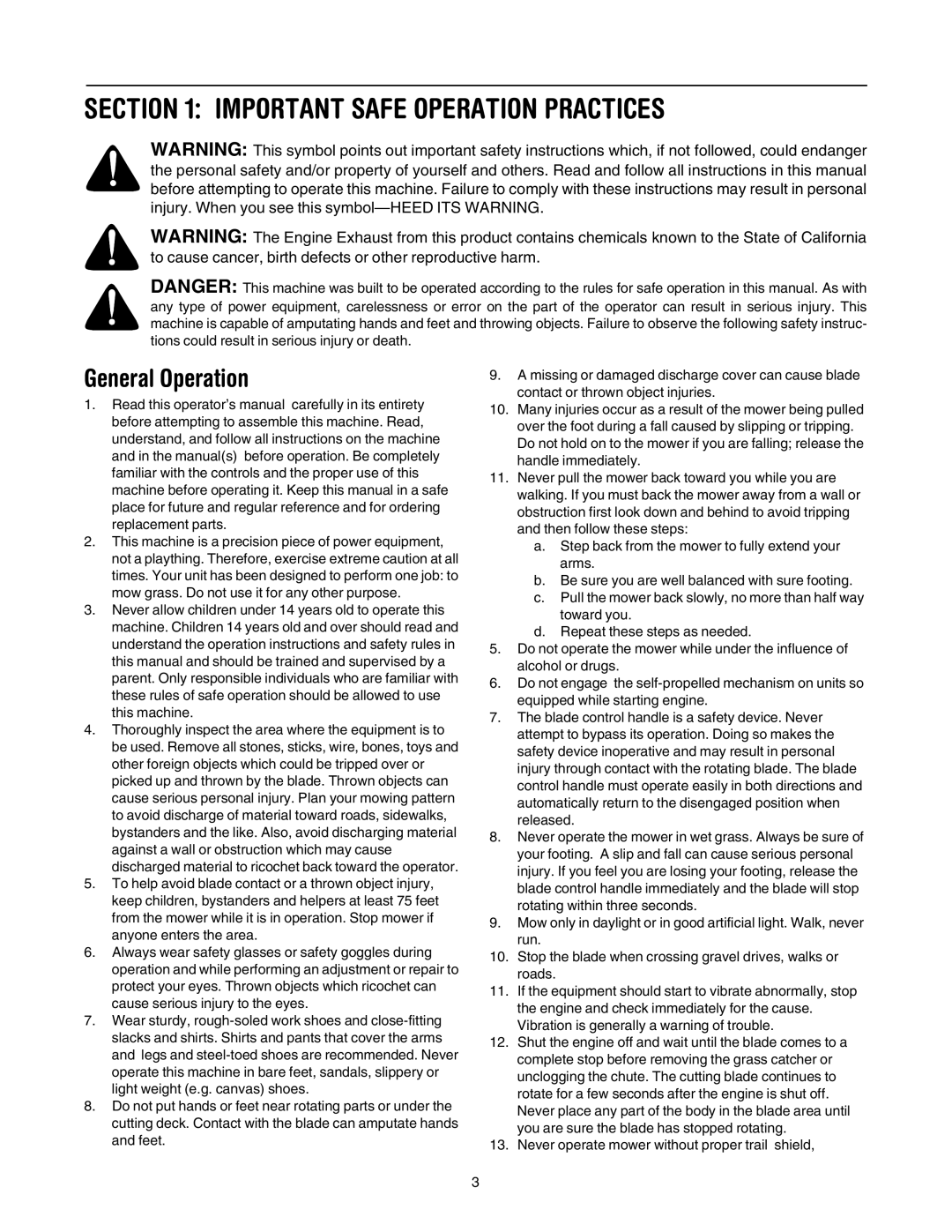 Yard Machines 20 manual Important Safe Operation Practices, General Operation 