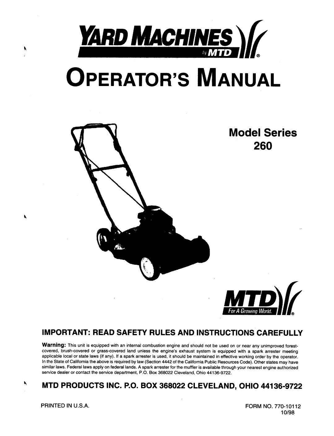 Yard Machines 260 manual 