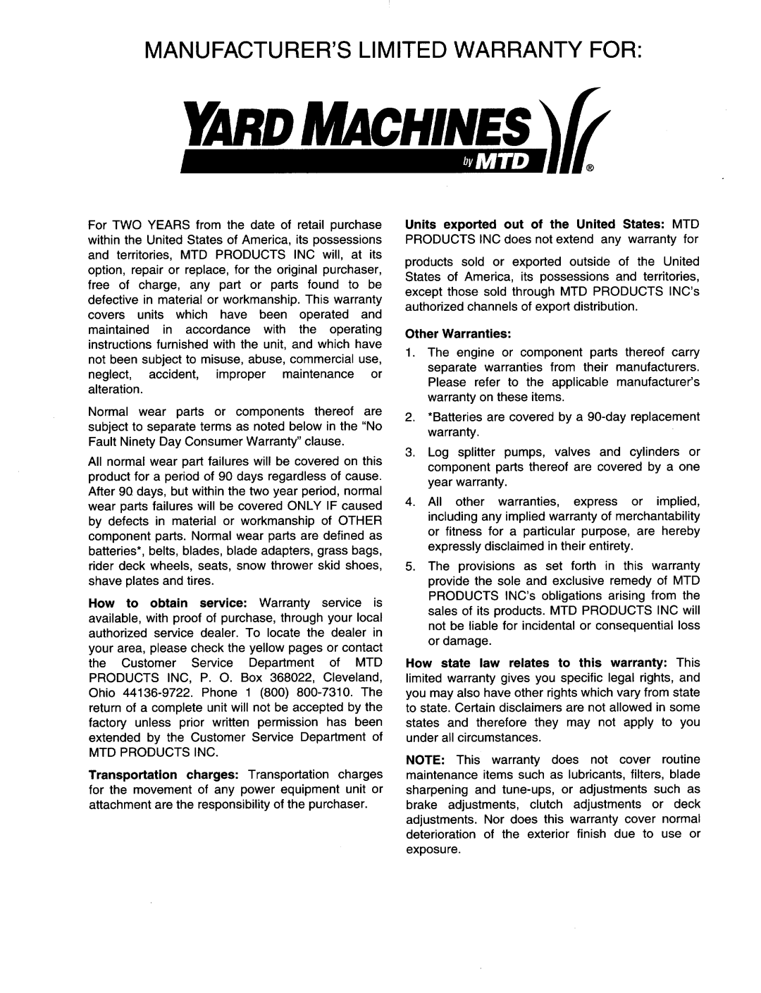 Yard Machines 260 manual 