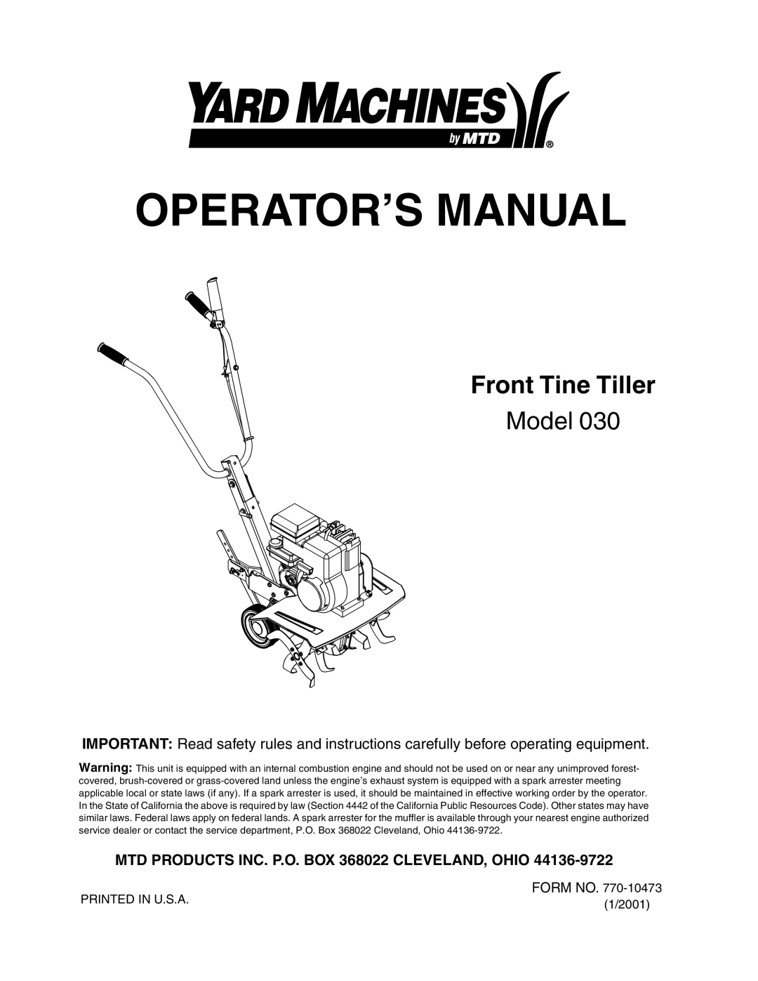 Yard Machines 30 manual OPERATOR’S Manual 