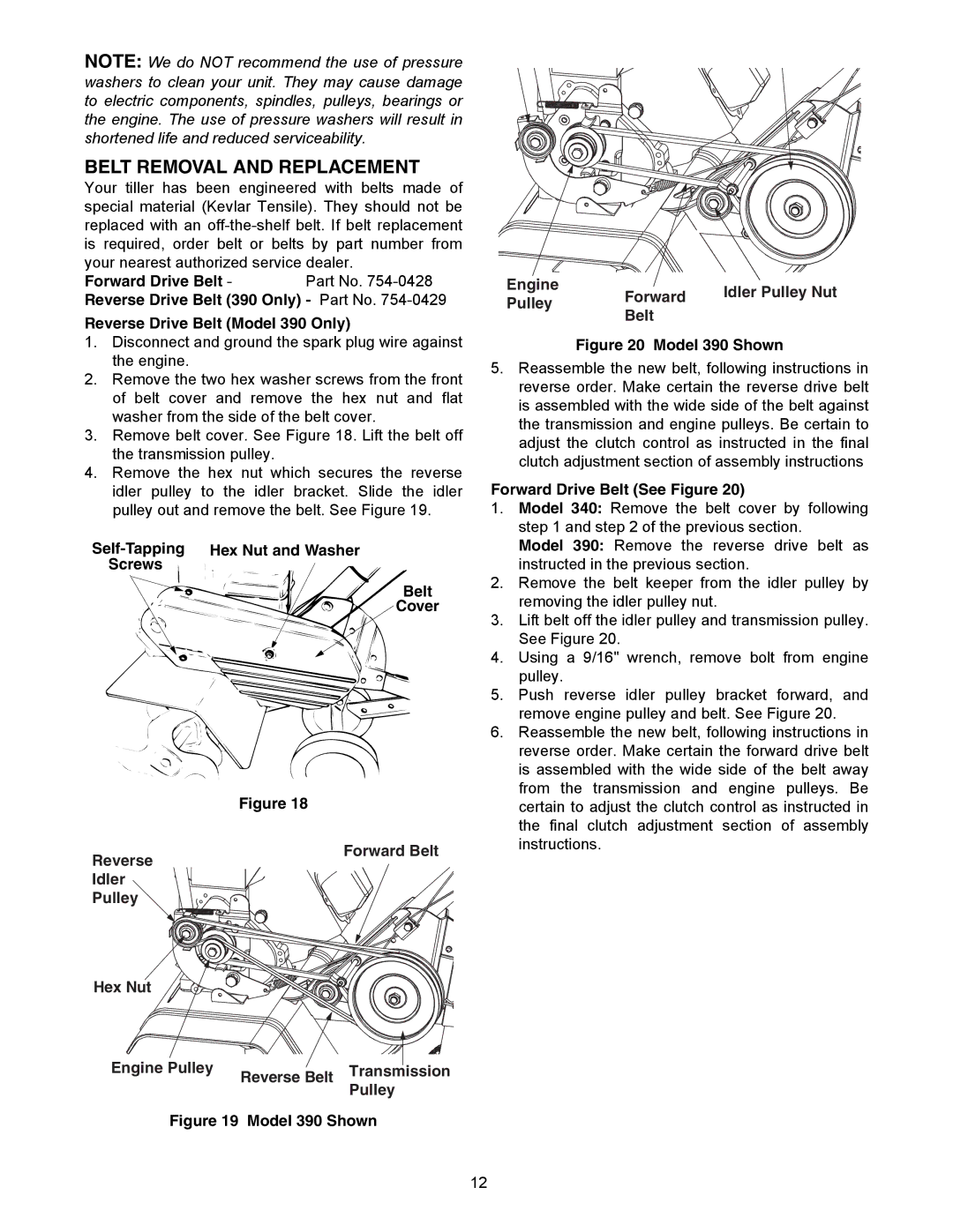 Yard Machines 300 manual Belt Removal and Replacement, Forward Drive Belt See Figure 