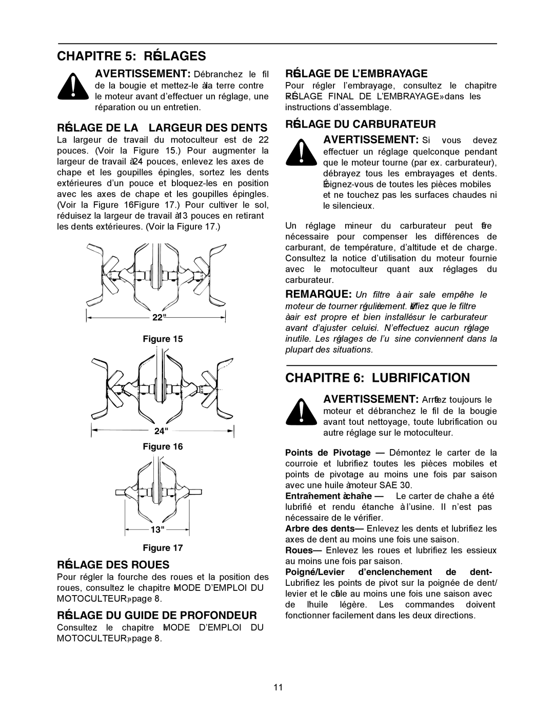 Yard Machines 300 manual Réglages 5 Chapitre, Dent ’enclenchement 