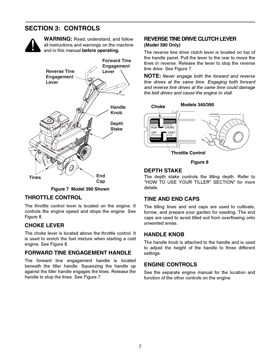 Yard Machines 300 manual Controls 