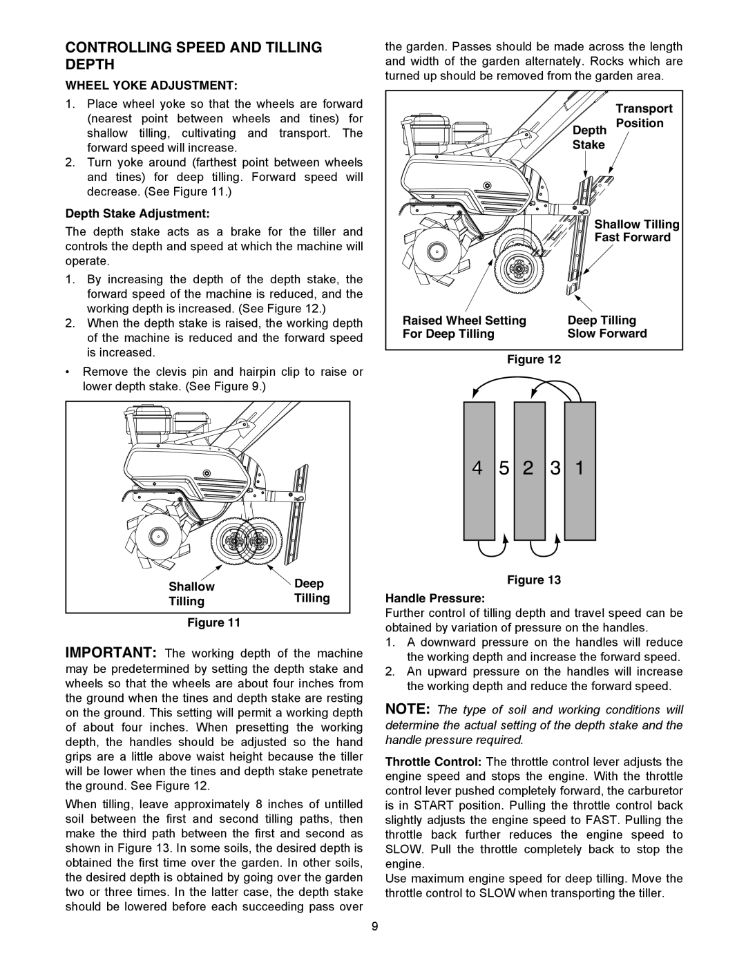 Yard Machines 300 manual Controlling Speed and Tilling Depth 