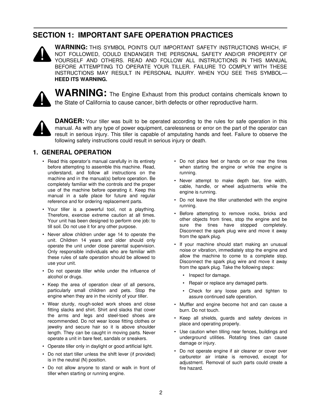 Yard Machines 340 Thru 390 manual Important Safe Operation Practices, General Operation 