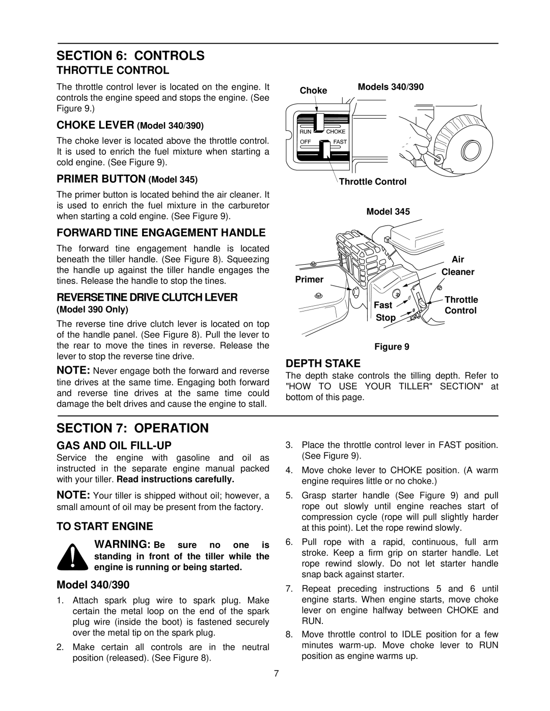 Yard Machines 340 Thru 390 manual Controls, Operation 