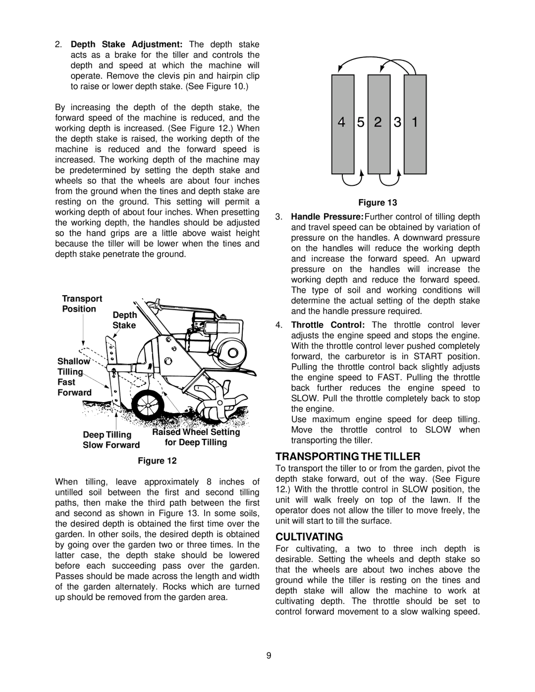 Yard Machines 340 Thru 390 manual Transporting the Tiller, Cultivating, Slow Forward 