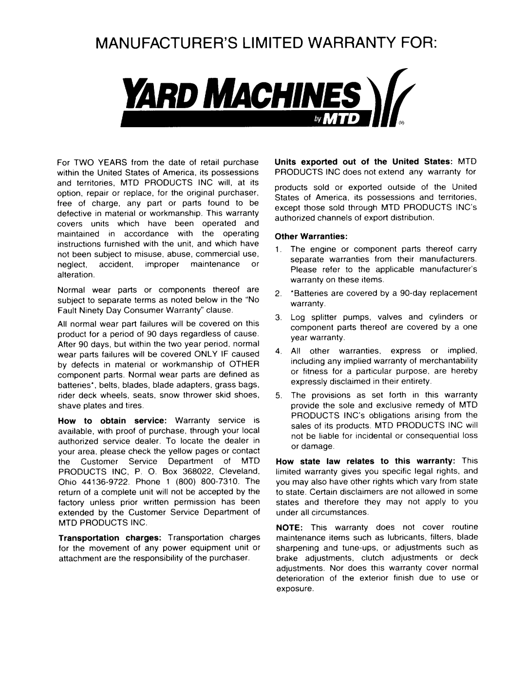 Yard Machines 340 manual 