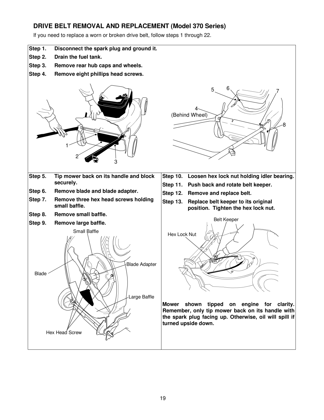 Yard Machines 378, 387, 389 manual Drive Belt Removal and Replacement Model 370 Series 