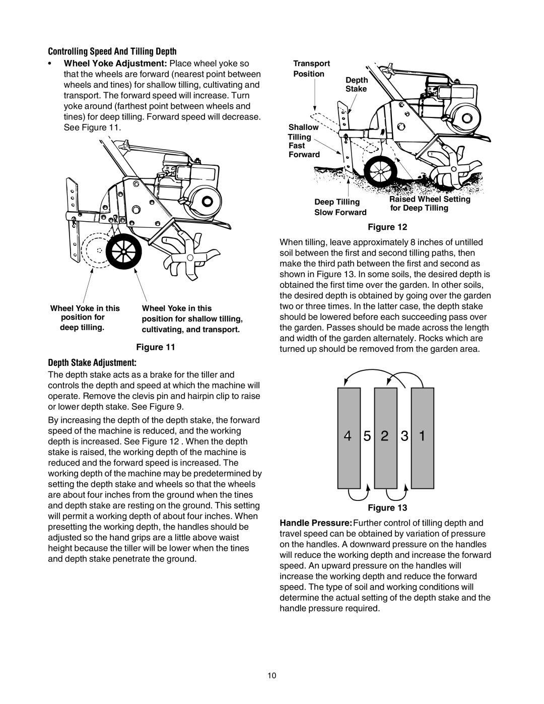 Yard Machines 390 manual Controlling Speed And Tilling Depth, Depth Stake Adjustment 