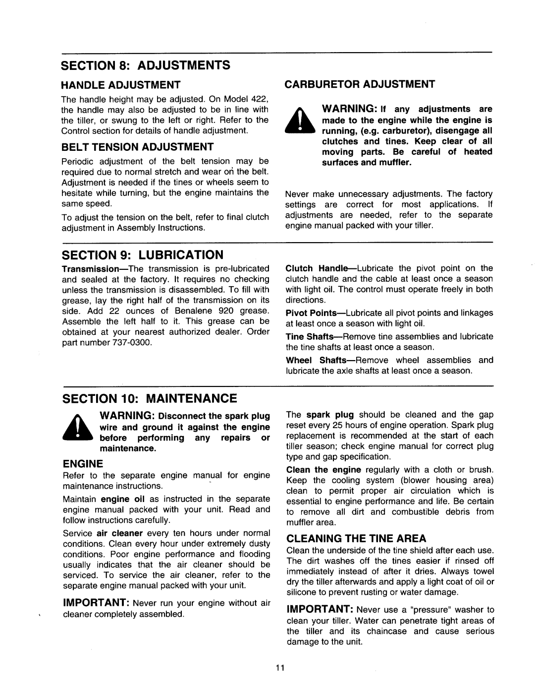 Yard Machines 410-422 manual 