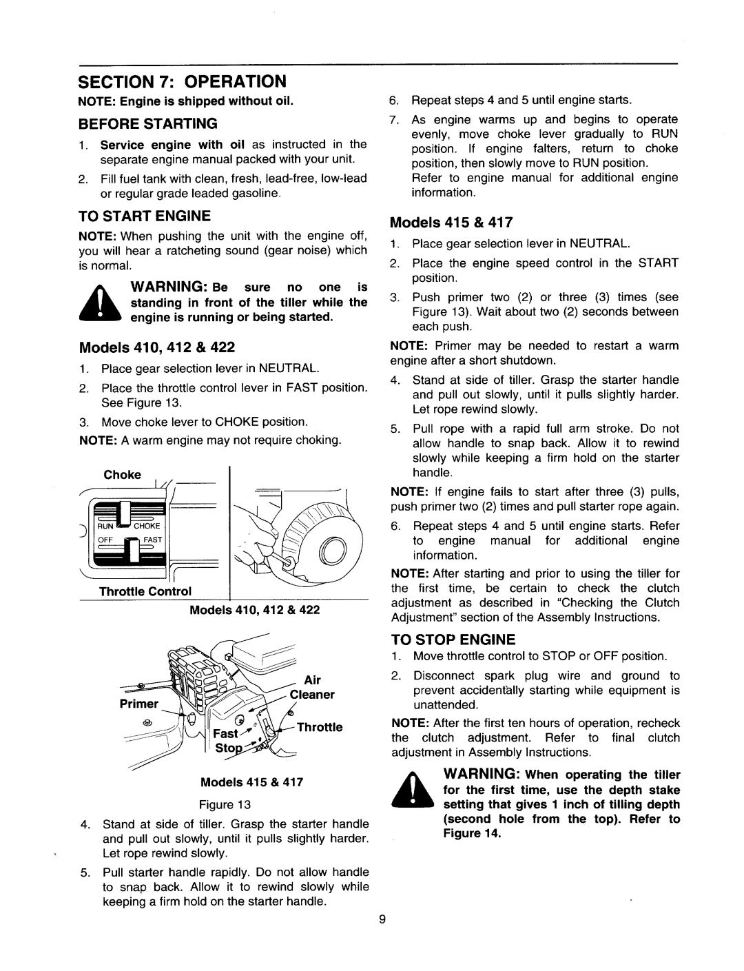 Yard Machines 410-422 manual 