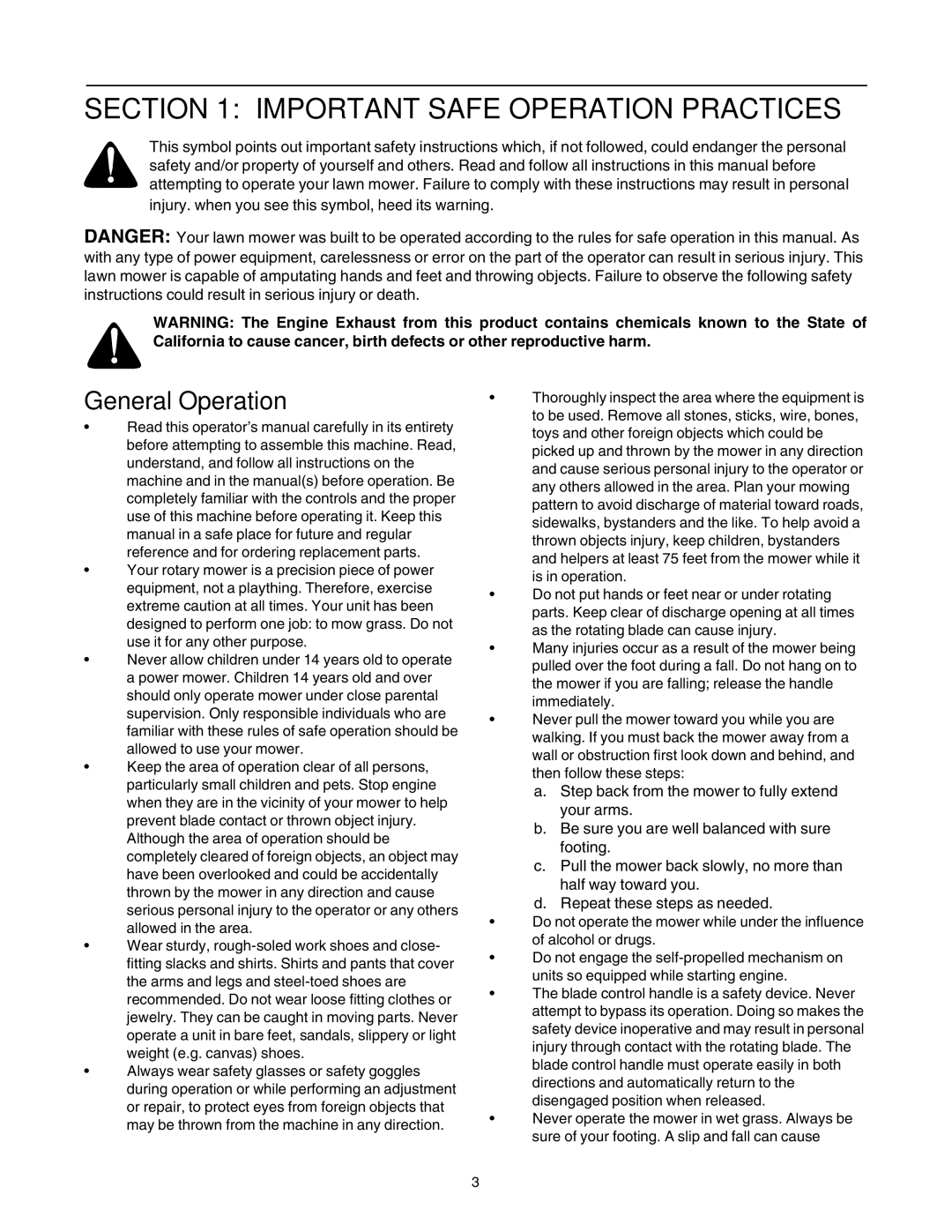 Yard Machines 410, through 429, 21 Rear Discharge Push Mower manual Important Safe Operation Practices, General Operation 