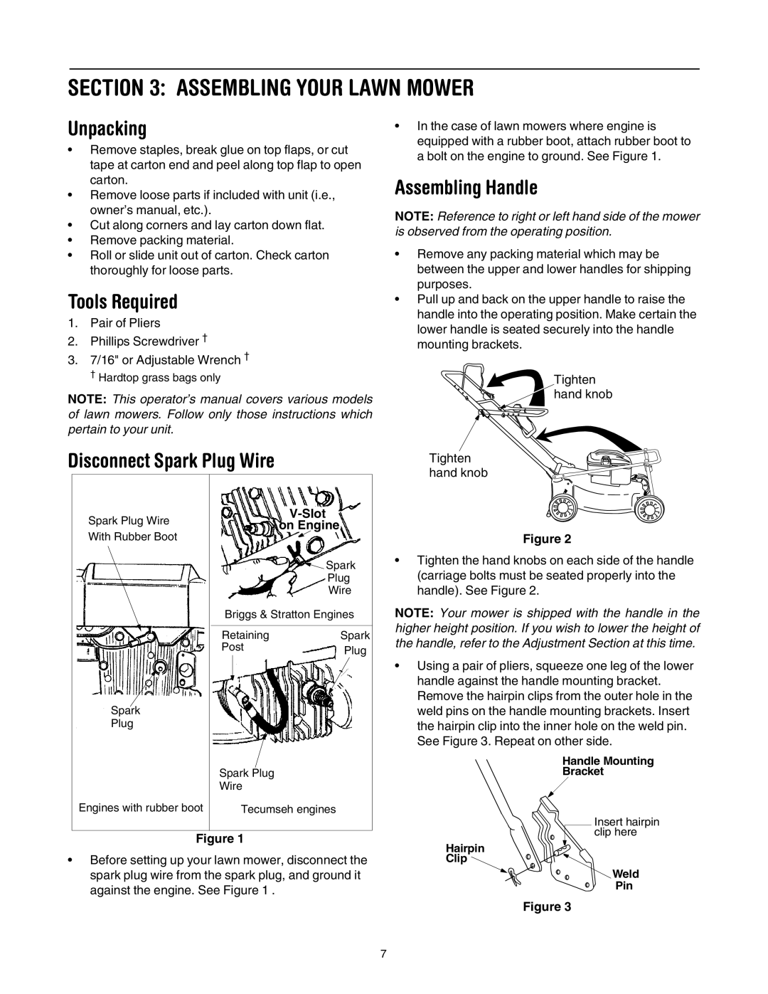 Yard Machines through 429, 410 manual Assembling Your Lawn Mower, Unpacking, Tools Required, Disconnect Spark Plug Wire 