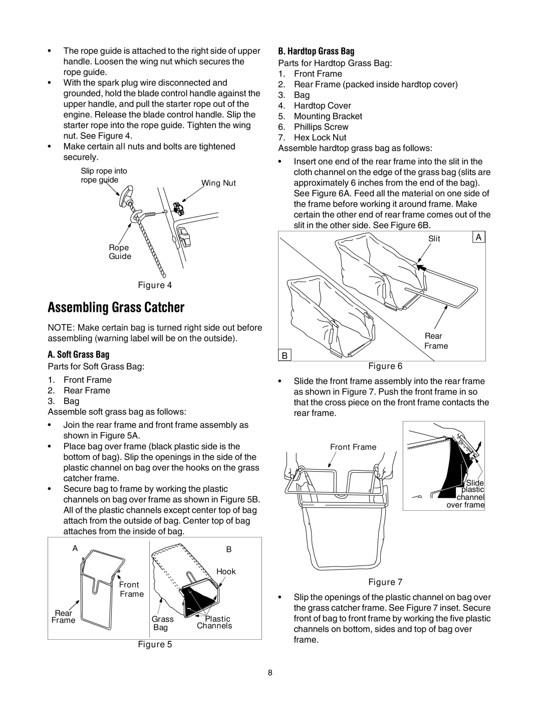 Yard Machines 21 Rear Discharge Push Mower, 410, through 429 Assembling Grass Catcher, Soft Grass Bag, Hardtop Grass Bag 