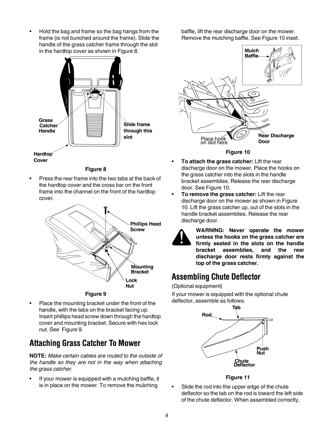 Yard Machines 410, through 429 manual Assembling Chute Deflector, To attach the grass catcher Lift the rear 