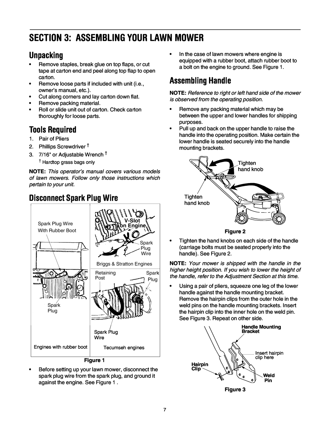 Yard Machines through 429, 410 manual Assembling Your Lawn Mower, Unpacking, Tools Required, Disconnect Spark Plug Wire 