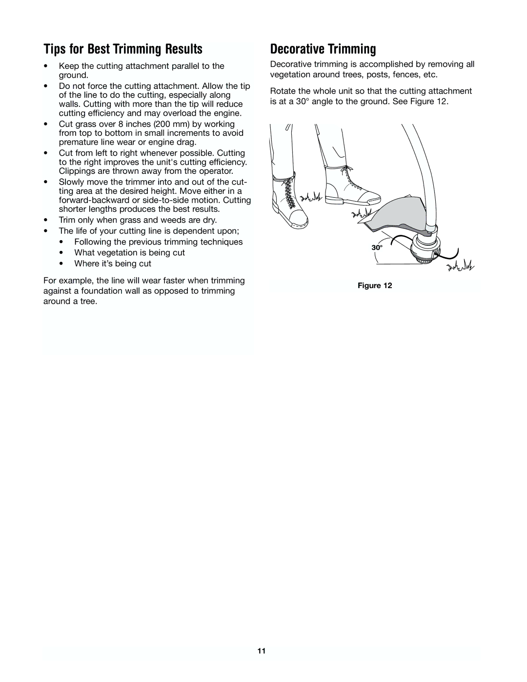Yard Machines 41AD-280G000 manual Tips for Best Trimming Results, Decorative Trimming 