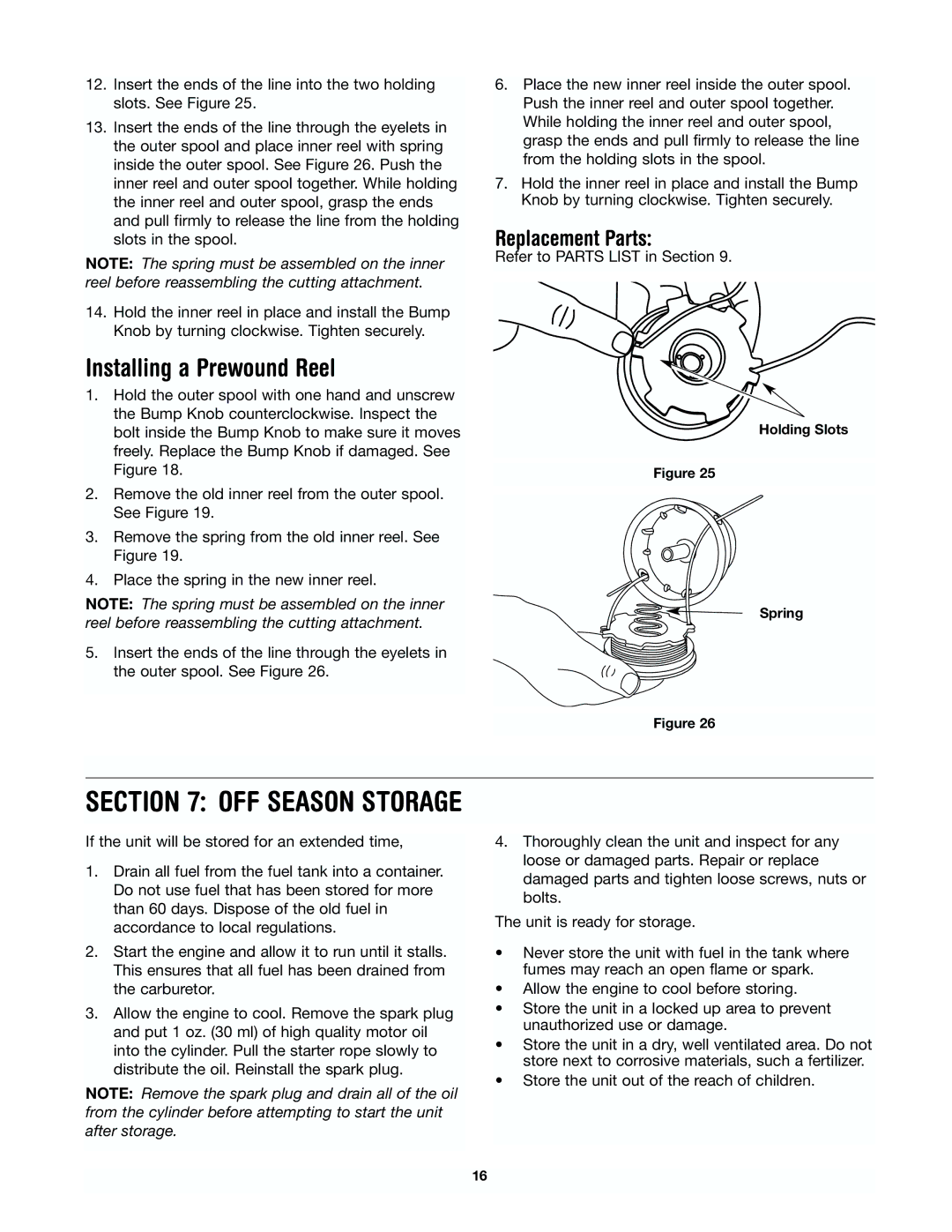 Yard Machines 41AD-280G000 manual Installing a Prewound Reel, OFF Season Storage 